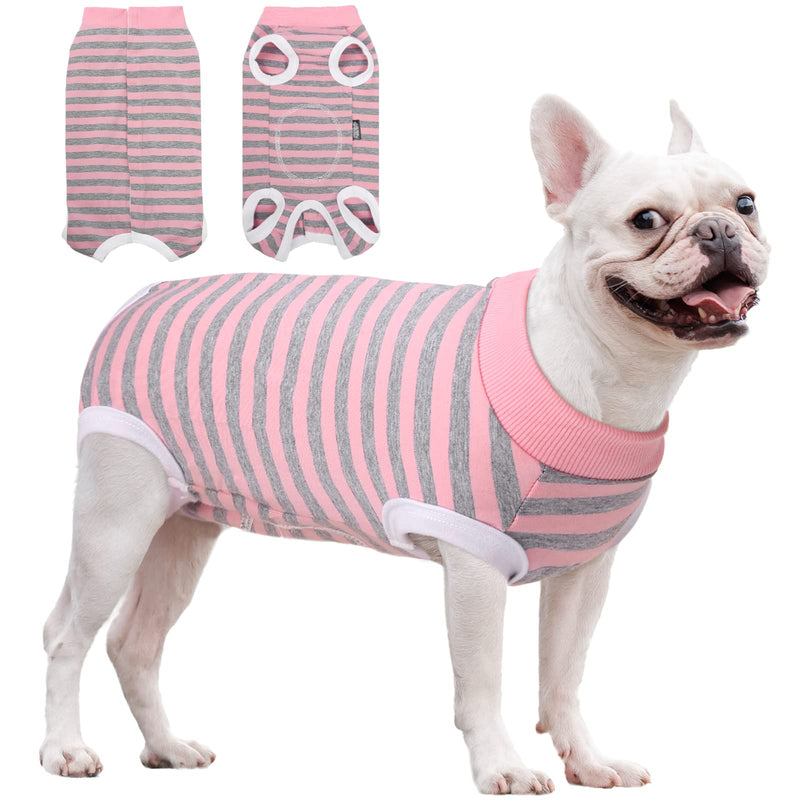 Dog Recovery Suit, Puppy Surgical Pajamas Bodysuit for Dogs Cats After Spay Neuter Surgery Abdominal Wound Bandages, Striped Onesie Pant for Shedding Skin Disease, Anti-Licking Cone Alternative S Small Pink - PawsPlanet Australia