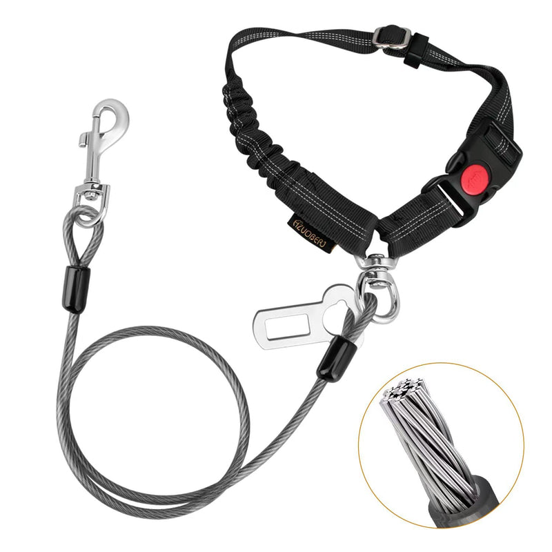 CHZUOBER Chew Proof Dog Car Seat Belt, 2 in 1 Steel Cable Dog Car Accessories Headrest Restraint Dog Car Seatbelt for Medium Large Dogs Chewer Heavy Duty Dog Seatbelts for Cars Swivel Attach Black 1 Pack - PawsPlanet Australia