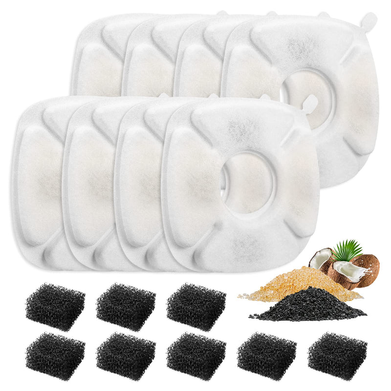 MyfatBOSS Cat Water Fountain Filter, Replacement Filters & Replacement Pre-Filter Sponges Fit for Veken 95oz/2.8L Automatic Pet Fountain Cat Water Fountain Dog Water Dispenser 8+8 pcs - PawsPlanet Australia