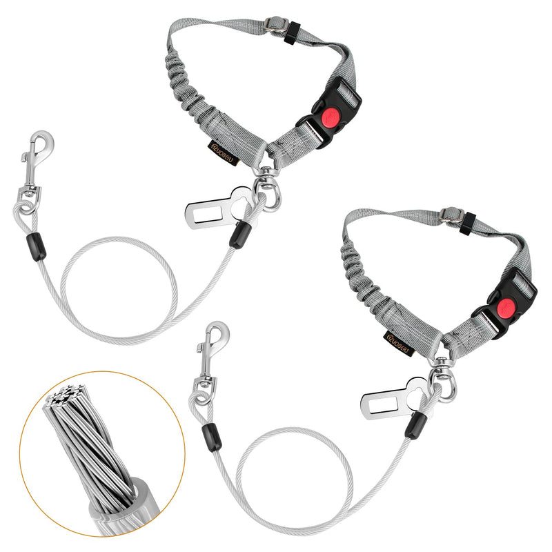 Chew Proof Dog Car Seat Belt, 2 in 1 Steel Cable Dog Car Accessories Headrest Restraint Dog Car Seatbelt for Medium Large Dogs Chewer Heavy Duty Dog Seatbelts for Cars Swivel Attach Gray 2 Pack - PawsPlanet Australia
