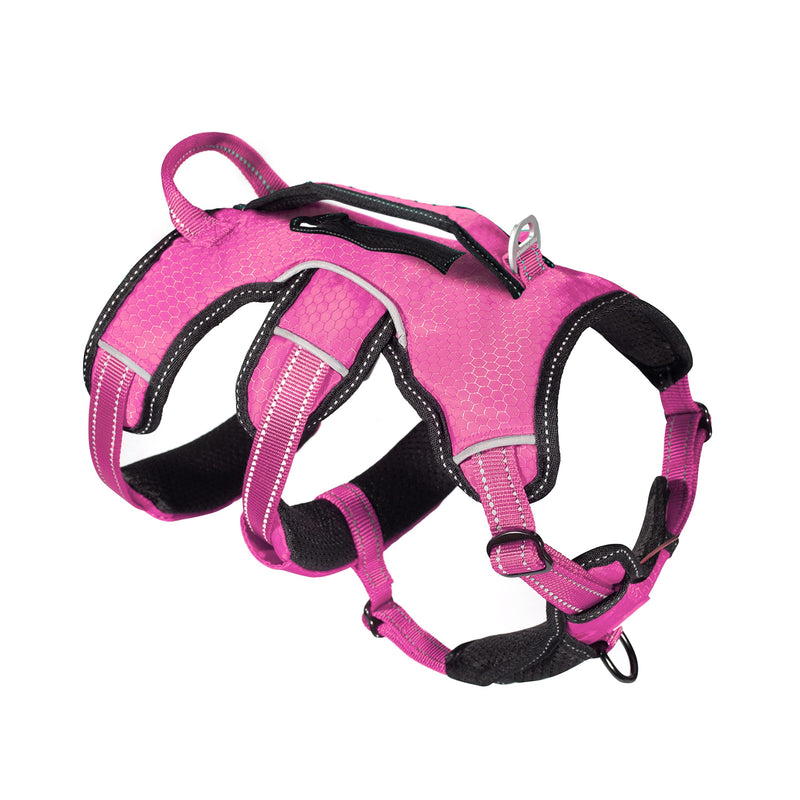 Tuff Pupper Updated for 2024 - Tracker No Escape Dog Harness | Dual Escape Proof Leash Attachments | 5 Point Adjustable Fit Harness for Dogs | Padded Dog Harness for Comfort | Handle Dog Lift Harness Medium (Neck: 18-21" , Chest: 21-28") Hot Pink - PawsPlanet Australia