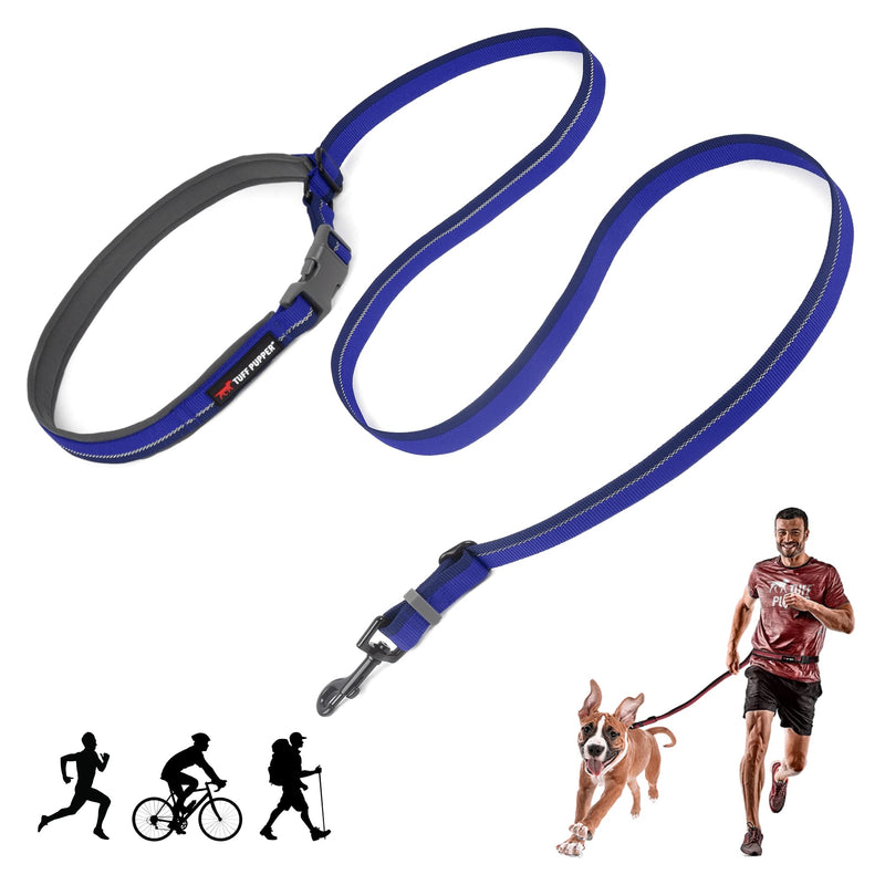 Tuff Pupper Hands Free Adjustable Length Dog Leash | Lightweight for Running Jogging Walking | Padded Waist Belt (24-50 inch) | Adjusts 3 to 6 Feet Length | Strong Ballistic Nylon w/Reflective Strips Blazing Blue - PawsPlanet Australia