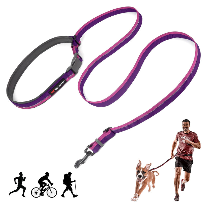 Tuff Pupper Hands Free Adjustable Length Dog Leash | Lightweight for Running Jogging Walking | Padded Waist Belt (24-50 inch) | Adjusts 3 to 6 Feet Length | Strong Ballistic Nylon w/Reflective Strips Punch Purple - PawsPlanet Australia