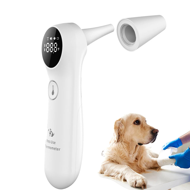 Dog Ear Temperature Monitor, Long Probe for Pets Ear Canal Only, Measure Dog Temperature in 1 second, Voice On/Off Switchable, C/F Switchable (White) White - PawsPlanet Australia