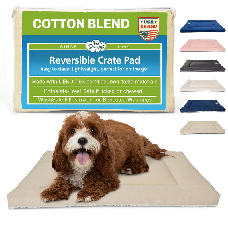 Pet Dreams Dog Crate Pad - Washable Kennel Mat, Crate Pads for Dog Cages, Non-Toxic, Flat Indoor Cat Bed, Fits iCrate 18, 24, 30, 36, 42, 48 Inches (Khaki, Large, 36") 36"L x 23"W x 1.5"Th B. Khaki Tan - PawsPlanet Australia