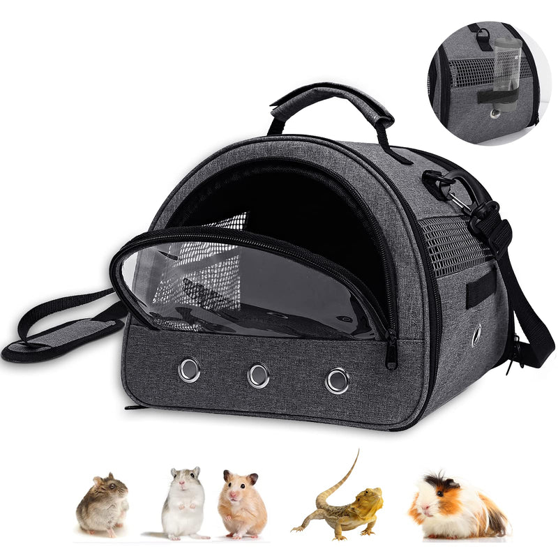 Guinea Pig Carrier, Small Pet Hamster Carrier Bag, Rabbit Bunny Travel Carrier Outdoor Handbag, Breathable Carrier for Small Animals with Water Bottle Holder & Removable Liner (Grey) Grey-Small