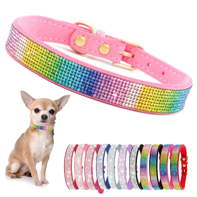 Rhinestone Dog Collar for Small Dogs, Bling Diamond Fancy Crystal Glitter Pretty Jewel Pet Puppy Collars for XXS XS Small Medium Large Breed Girl Dogs Female Cats Kitten, Colorful Pink S 1Colorful pink - PawsPlanet Australia