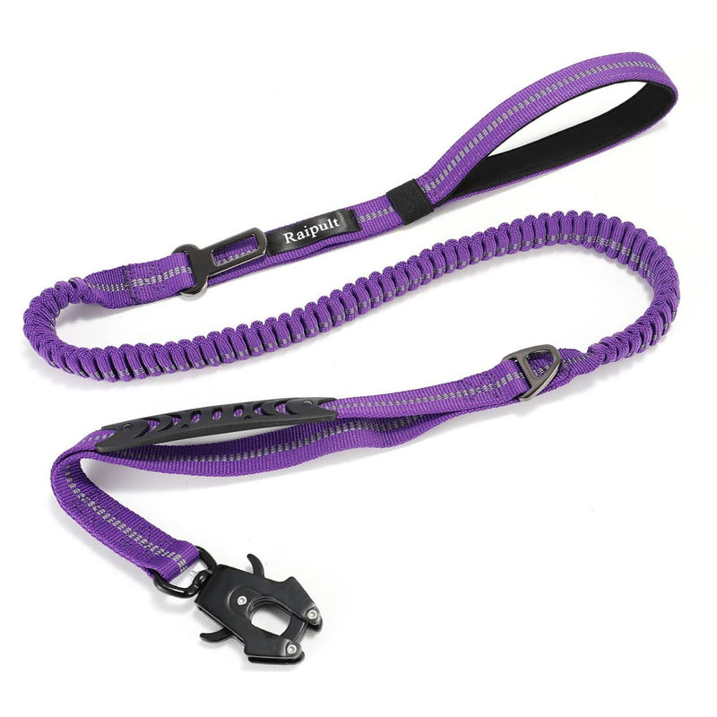 Raipult Shock Absorbing Tactical Dog Leash, 4-6FT Heavy Duty Bungee Leash, Anti-Pull Elastic Training Lead with Car Seatbelt & 2 Handles for Medium Large Dogs,Purple Modern Violet Aviation aluminum - PawsPlanet Australia
