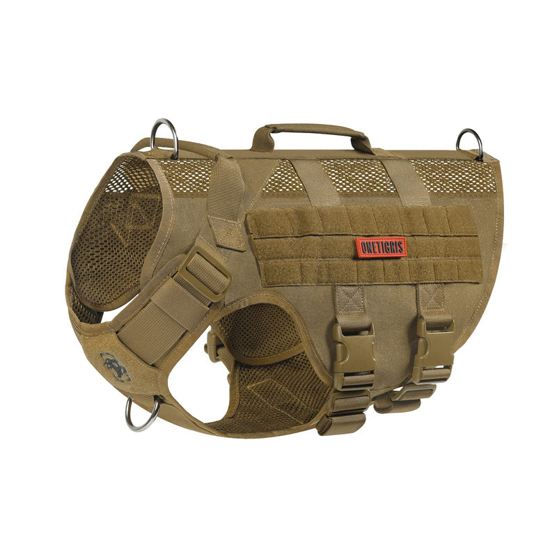 OneTigris No Pull Tactical Dog Harness for Medium Dog, Aire Mesh Dog Vest Harness, Breathable Military Dog Molle Vests with Handles, Service Dog Vest for Walking Hiking Training (L, Brown) L - PawsPlanet Australia