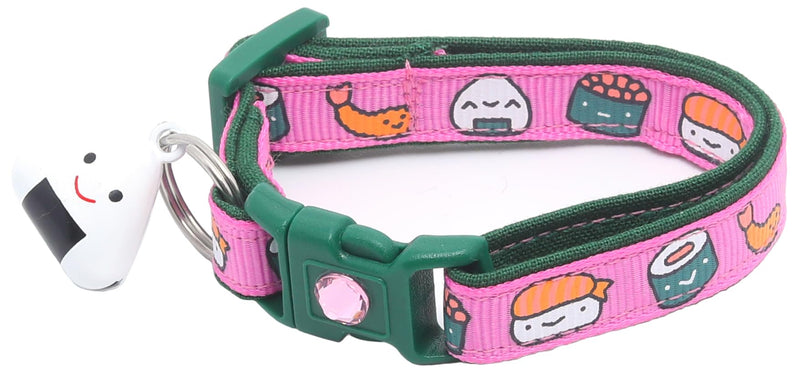 Sushi Cat Collar with Onigiri Bell | Adjustable Large Size or Kitten Collar | Safety Breakaway Collarr (Small(10lbs & Less), Pink) Small(10lbs & Less) - PawsPlanet Australia