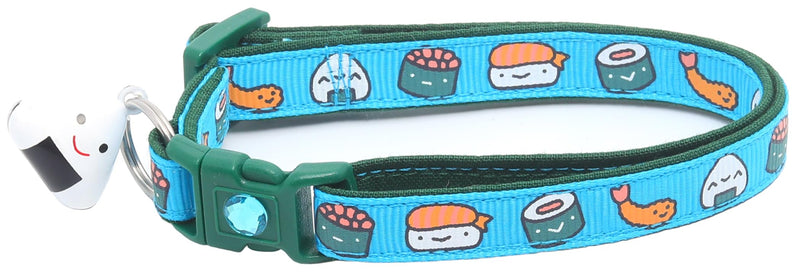 Sushi Cat Collar with Onigiri Bell | Adjustable Large Size or Kitten Collar | Safety Breakaway Collar (Large(10lbs & Up), Blue) Large(10lbs & Up) - PawsPlanet Australia