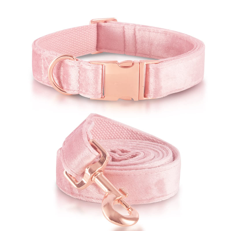 Bubblepup Velvet Dog Collar and Leash Set, Dog Collars for Small Medium Large Dogs Leash for Training & Walking XS Pink - PawsPlanet Australia