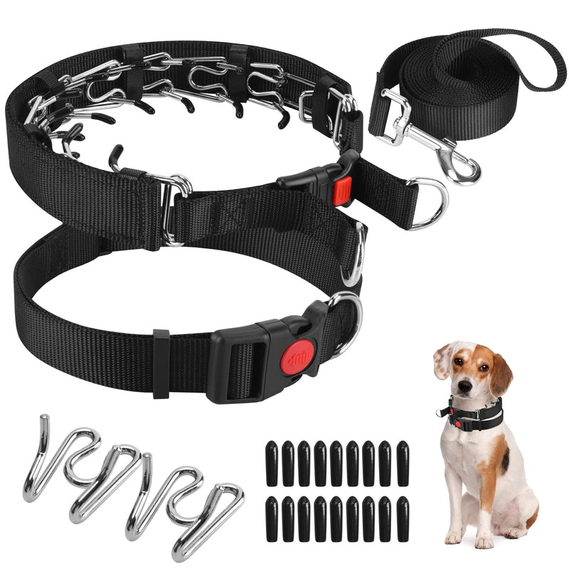 Dog Prong Training Collar, Dog Choke Pinch Collar with Nylon Cover Comfort Tips and Quick Release Snap Buckle, Dog Classic Collar and Dog Leash Medium, 3mm, 14-18'' Neck Black - PawsPlanet Australia