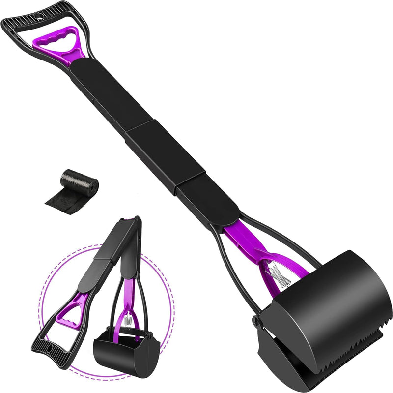 UPSKY 32'' Pooper Scooper for Large Small Dogs, Long Handle Dog Poop Scooper with Waste Bags, Portable Dog Poop Pick Up Tool, Folding Poop Scoop for Yard, Grass, Dirt, Gravel 1.Purple - PawsPlanet Australia
