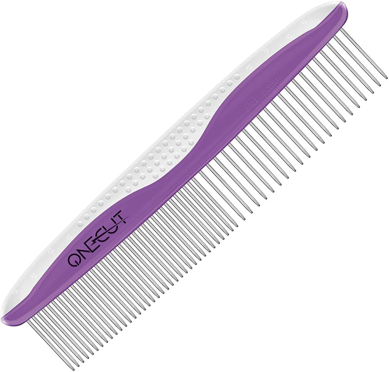 Dog Comb, OneCut Pet Grooming Tool for Removing Tangles Knots and Matted Fur, Wide and Narrow Teeth Comb Design for Dogs and Cats (Purple) Purple