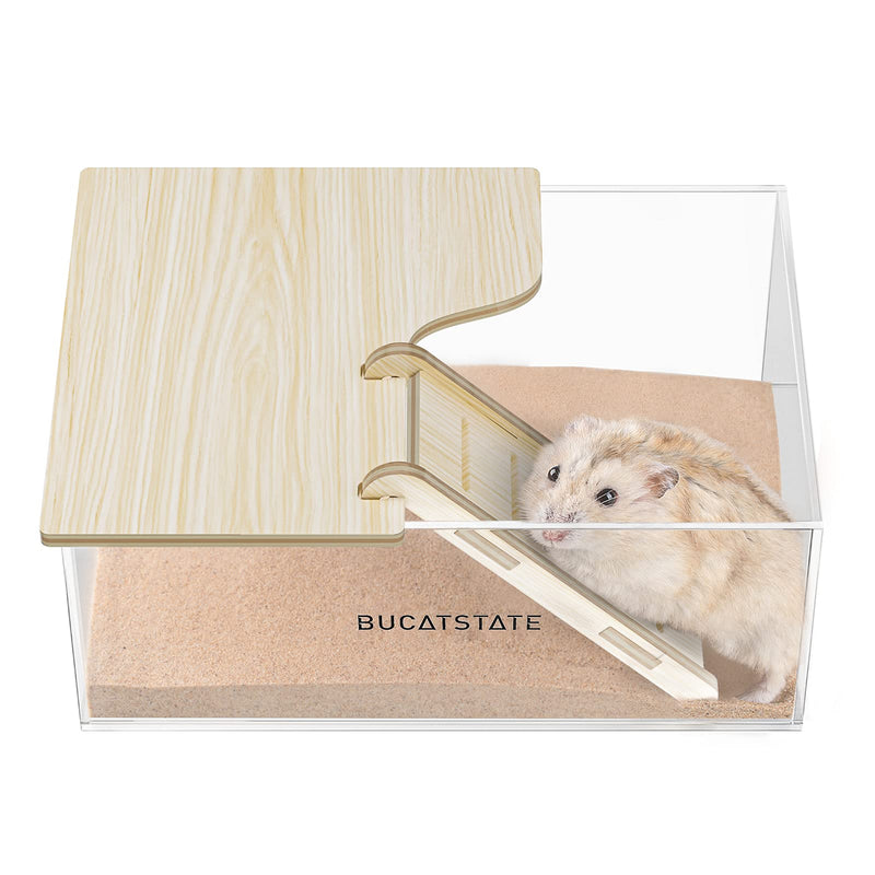 BUCATSTATE Hamster Sand Bath Container with Ladder - Acrylic Shower and Digging Room Litter Box for Mice Lemming Gerbils Small Animal (Rectangle Shaped) Rectangle Shaped - PawsPlanet Australia