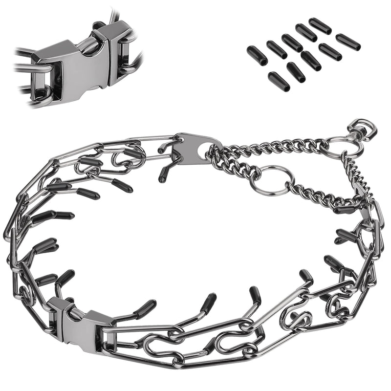 Dog Prong Traing Collar,Choke Pinch Collar for Dogs Quick Release Spike Collars No Pull Martingale Adjustable for Large Medium Small Breeds Dogs Stainless Steel (12"~28" Black 3.0mm) Style A - PawsPlanet Australia
