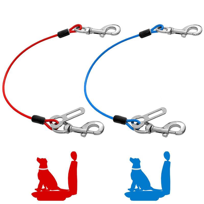 Dog Seat Belt Harness for Car,2pcs Dog Seatbelt of Coated Wire Leash Safety Restraint,No Chew Tether Cable Vehicle Dog Accessories,Double Clips & Latch (2 Pack Red+Blue, 32 inch/80 CM) 2 Pack Red+Blue - PawsPlanet Australia