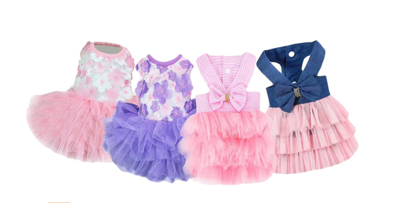 Dog Dresses, Fashion Pet Dog Clothes, Striped Mesh Puppy Dogs Princess Dresses (Purple/Pink(4pack), Medium) Purple/Pink(4pack) - PawsPlanet Australia