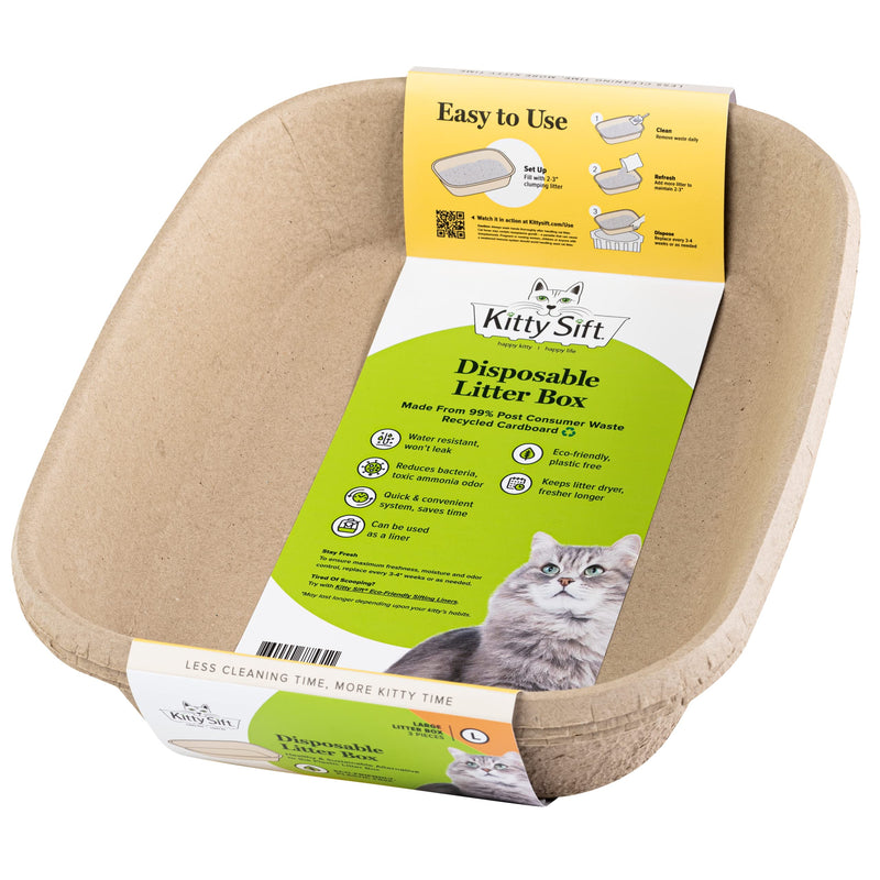 Kitty Sift (6-Pack) Disposable Cat Litter Box, Sustainable, Clean - Large, 6-Pack (Large) Litter Box Only 6 Piece Set - PawsPlanet Australia