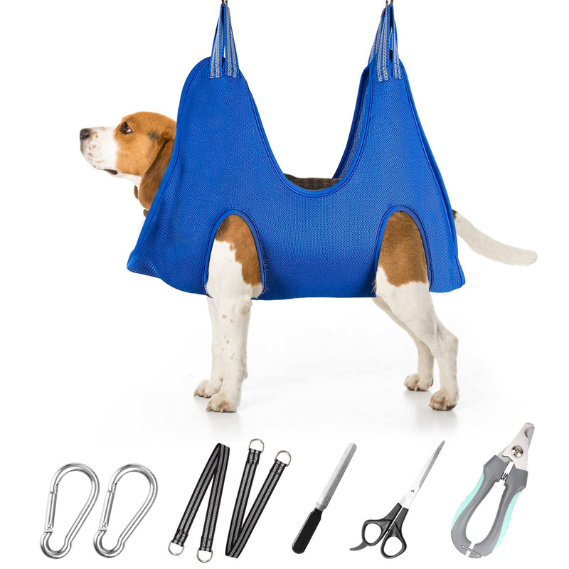 Pet Dog Grooming Hammock Harness for Medium Dogs Nail Trimming, Dog Sling for Cutting Nails, Dog Hanging Holder Hanger for Clipping Nails with Nail Clippers, Nail File, Scissors M for Medium Dogs 40LB Blue - PawsPlanet Australia