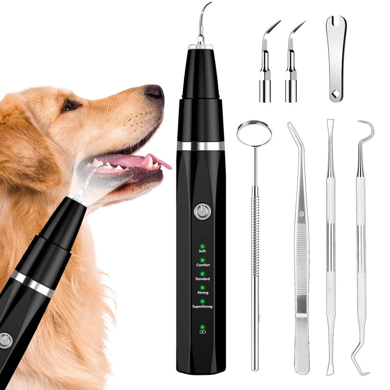 Plaque Remover for Teeth - Pet Ultrasonic Cleaner - Teeth Cleaning Kit for Tartar and Stains - Suitable for Dogs and Cats (Black) Black