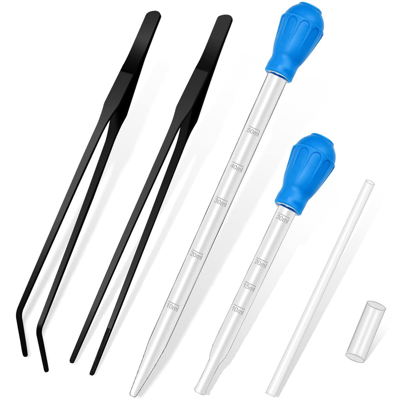 2 Pieces Aquarium Coral Feeder with 2 Pieces Stainless Steel Straight and Curved Feeding Long Tweezers, Acrylic Coral Spot Feeder Long Tube Reptile Feeding Tools for Aquatic Plant Lionfish Marine Fish - PawsPlanet Australia
