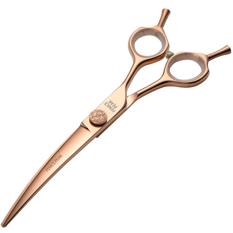 Fenice Peak Curved Dog Grooming Scissors Champagne Gold 440C Stainless Steel Professional Pet Cutting Shears Safety Trimming Shearing for Dogs and Cats 6.5 Curved Shear - PawsPlanet Australia