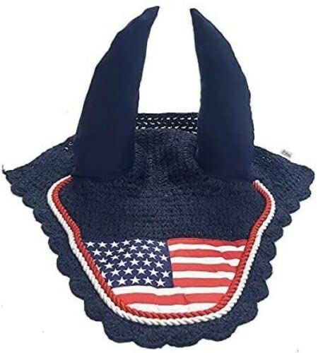 U.S. Flag Horse Fly Bonnet Ear Net Fly Veil Hood Mask Hand Made Crochet Cotton - PawsPlanet Australia
