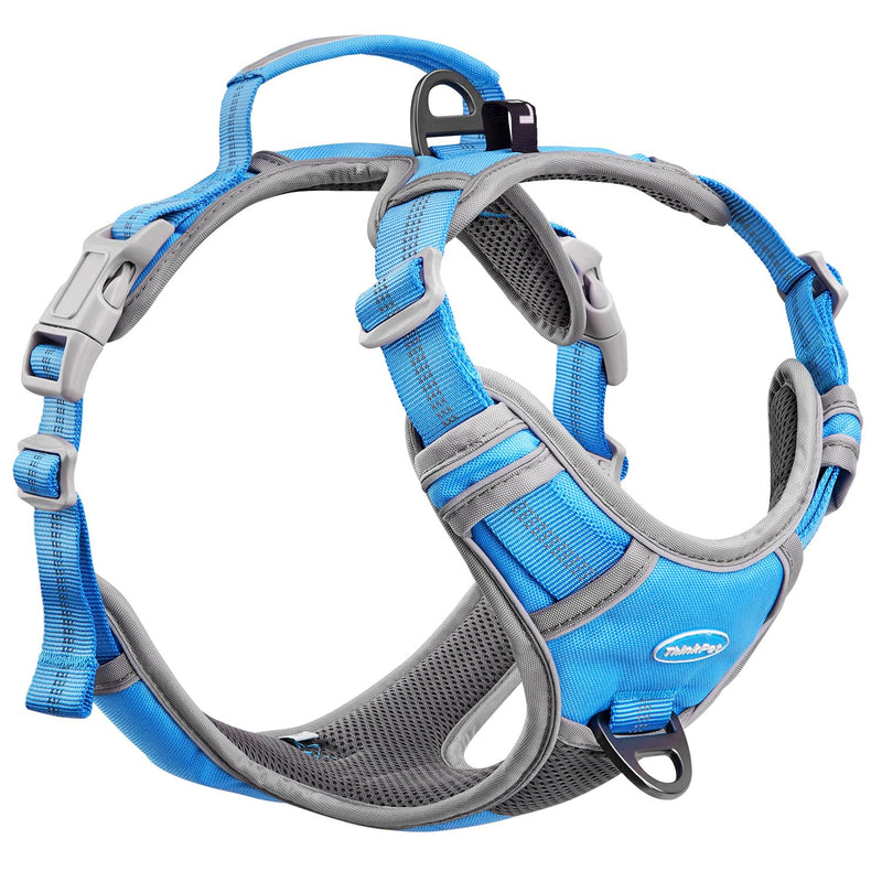 ThinkPet No Pull Harness Breathable Sport Harness with Handle-Dog Harnesses Reflective Adjustable for Medium Large Dogs,Back/Front Clip for Easy Control L Sky Blue L(Chest:19"-30") - PawsPlanet Australia