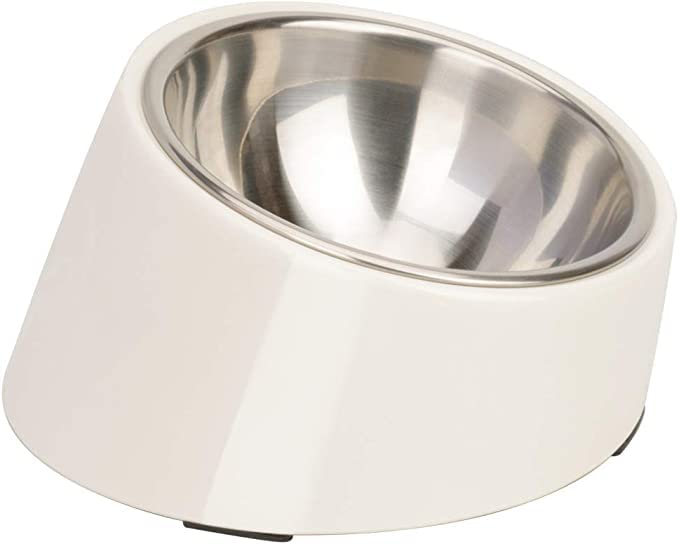 Super Design Mess Free 15° Slanted Bowl for Dogs and Cats, Tilted Angle Bulldog Bowl Dog Feeder, Non-Skid & Non-Spill, Easier to Reach Food S/0.5 Cup White - PawsPlanet Australia