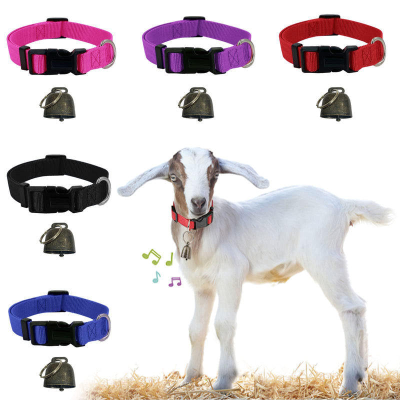 5 Pack Goat Collar with Bell, Sheep Collar with Bell, Grazing Copper Bells and Adjustable Nylon Collar Set for Small Farm Animal Sheep Cow Pet Goat Accessories 5 Pack - PawsPlanet Australia