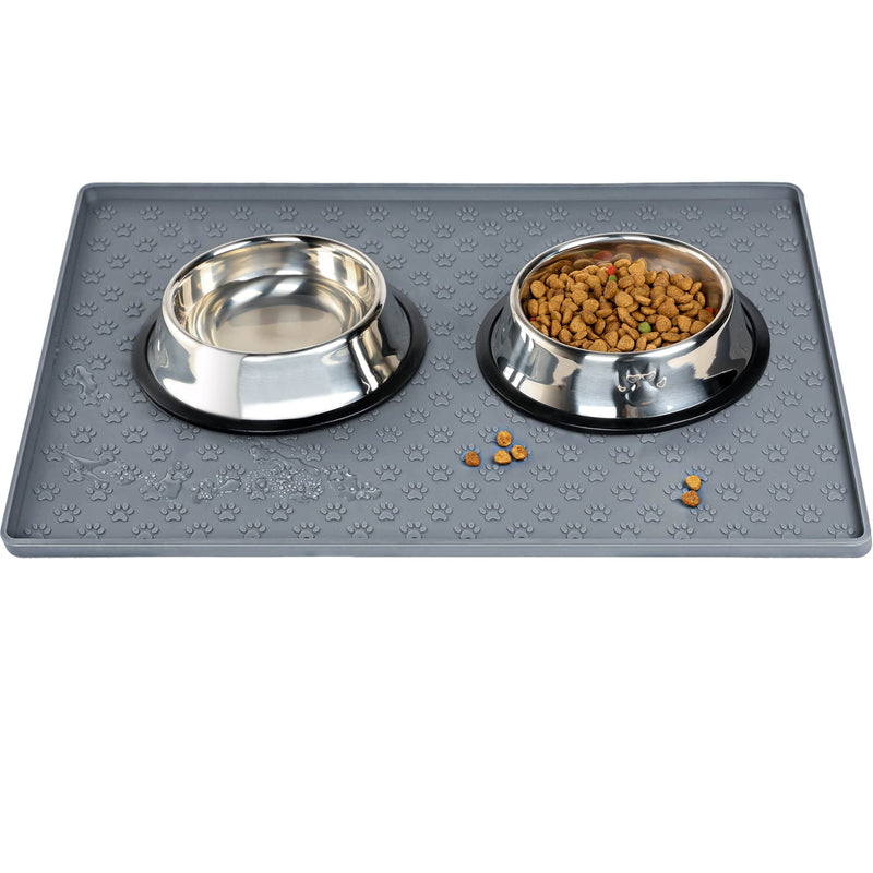 Dog Cat Pet Food Mat Dog Feeding Mat for Food and Water Silicone Dog Dish Mats for Floors Waterproof Slip Dog Bowl Mat with Raised Edges to Prevent Food and Water Messes on Floor 18X12Inch Grey - PawsPlanet Australia
