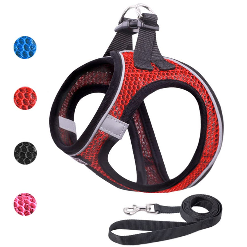 Dog Harness and Leash Set for Walking, Breathable Lightweight Soft Mesh Step-in Puppy Cat Dog Vest Harnesses, Reflective & Adjustable Harness Escape Proof for Small Medium Dogs Cats L (Chest 16.9"-19.3", Weight 11-15.4 lb) Red+Flat Leash - PawsPlanet Australia
