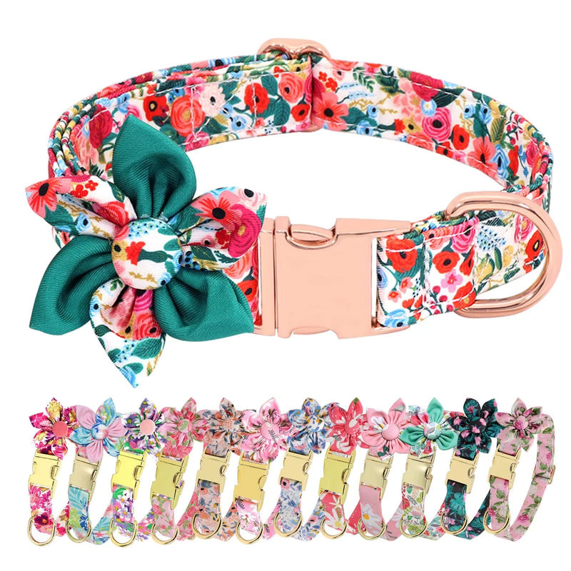 Beirui Cute Girl Dog Collars for Small Medium Large Dogs, Multiple Floral Patterns Female Pet Dog Collars with Flower for Wedding Holiday S Green-2 - PawsPlanet Australia