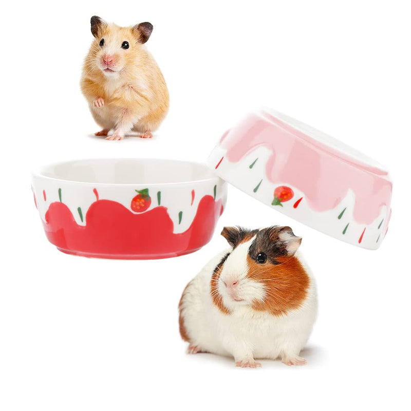 2 Pcs Hamster Ceramic Bowl, Small Animals Anti-Turning Food Water Bowl for Rabbit Hamster Guinea Pig Hedgehog Squirrel (Pink and Red) - PawsPlanet Australia