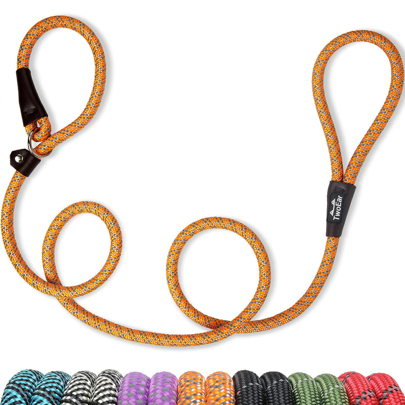 TwoEar Dog Slip Rope Leash - 6FT Heavy Duty Training Leash with Reflective Threads for Small to Large Dogs (Slim 3/8''x6ft, Orange) Slim(3/8''x6ft) - PawsPlanet Australia