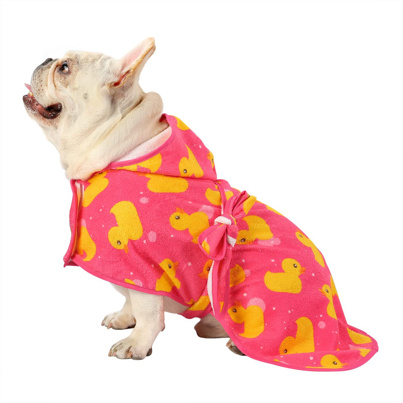 HDE Dog Bathrobe Super Absorbent Quick Drying Puppy Towel Wrap Coat Adjustable After Bath Robes with Hood for Dog Sizes S-XXL Pink Rubber Ducks M Medium - PawsPlanet Australia
