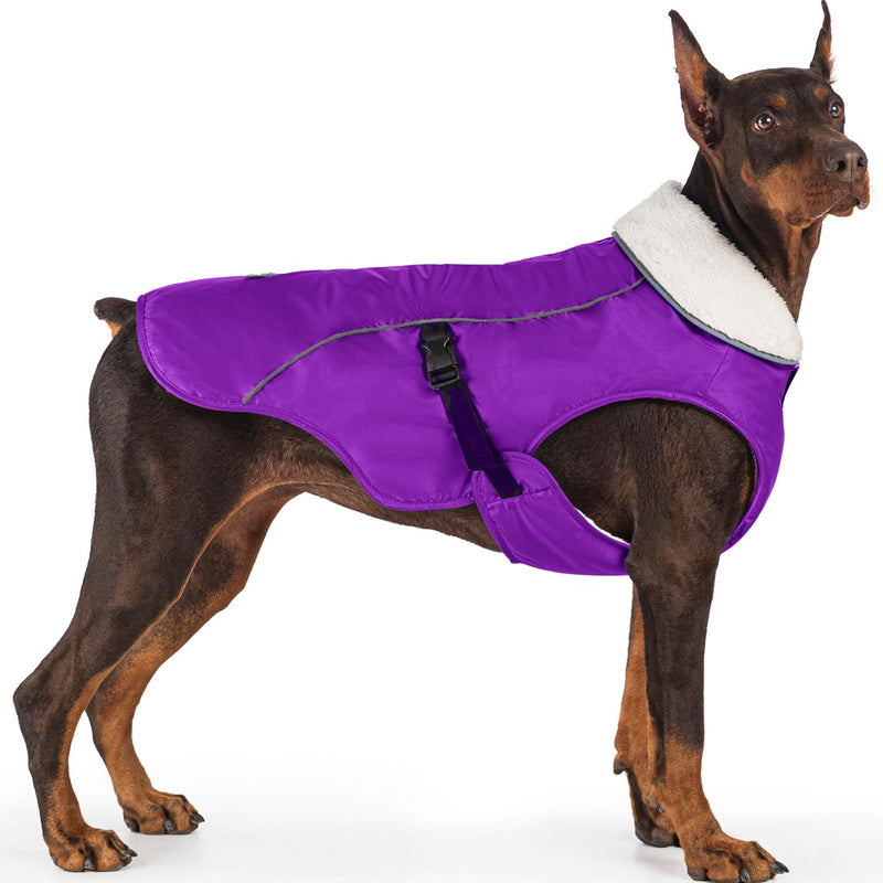 EMUST Winter Dog Jacket, Windproof Dog Apparel for Cold Weather, Reflective Coats for Dogs, Warm Puppy Jacket for Cold Winter, Purple, S Small - PawsPlanet Australia