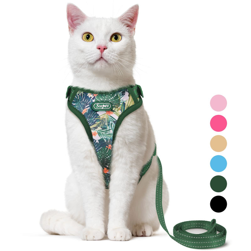 Supet Cat Harness and Leash Escape Proof for Walking, Adjustable Cat Vest Harness and Leash Set for Large and Small Kittens Dogs Green M (chest: 15-22.5")