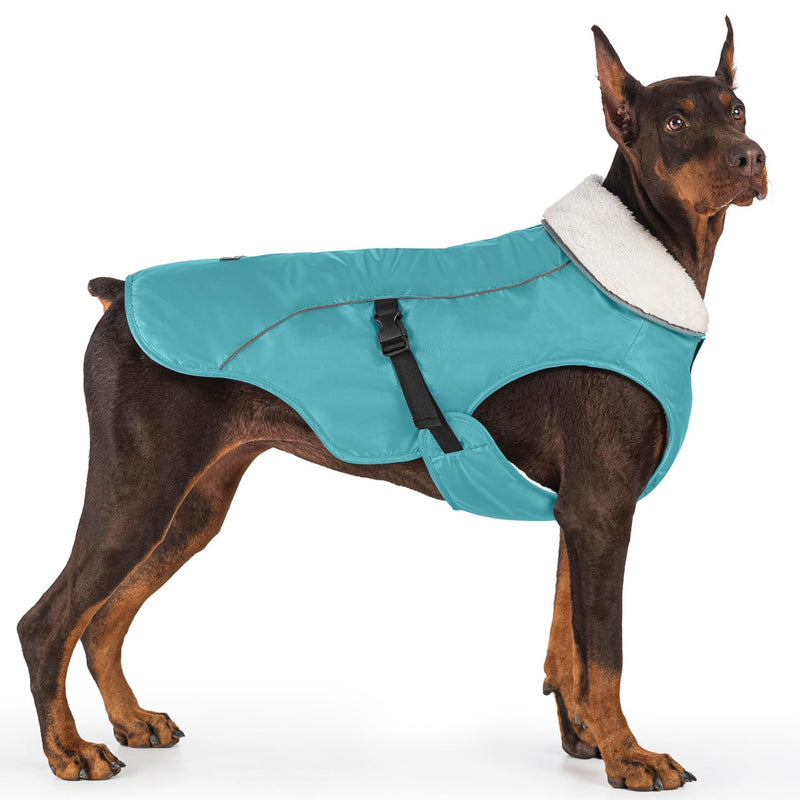 EMUST Dog Coat Winter, Waterproof Pet Snow Jacket for Winter, Adjustable Small/Medium/Large Dog Coat, Turquoise, L Large