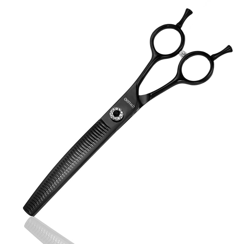 7" Professional Curved Thinning Scissors for Dog Grooming Sharp Blades Blending Shears Dog Grooming Scissors Japan 440C Stainless Steel Smooth Motion & Fine Cutting(Black) Black - PawsPlanet Australia