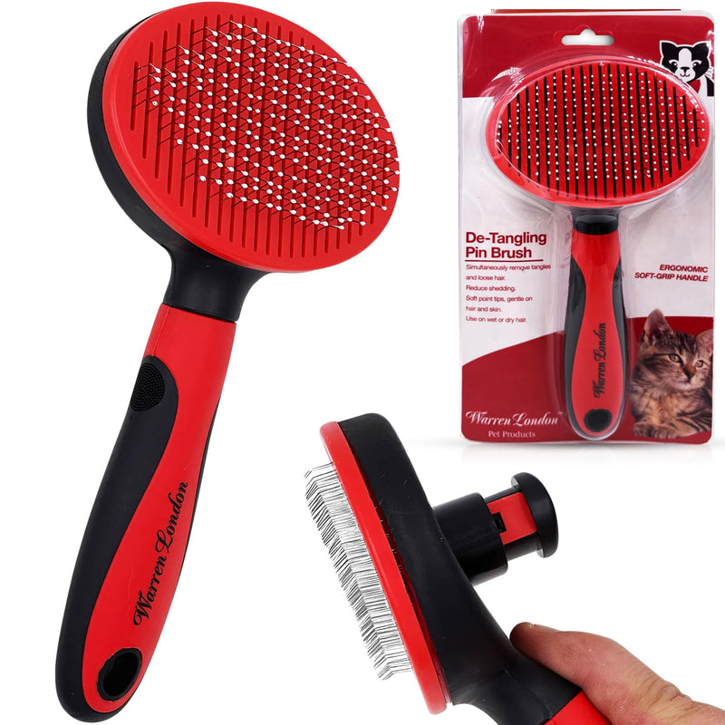Warren London Cat Pin Brush | Ergonomic Grip with Fur Ejector | Kitten & Cat Deshedding & Detangling Brush | Soft Bristles for Rabbits, Ferrets & Dogs - PawsPlanet Australia
