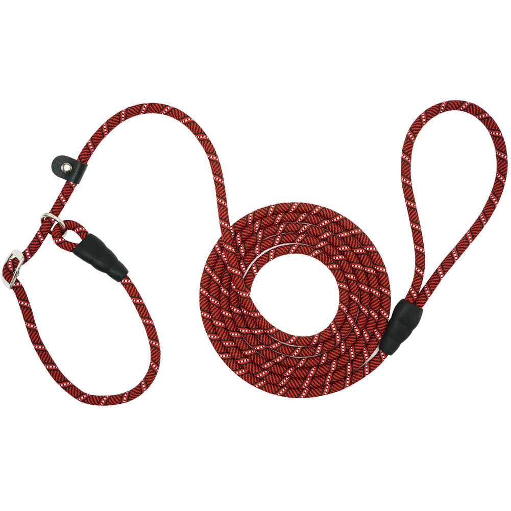 YUCFOREN 10FT / 20FT Long Slip Lead Dog Leash, 3/8" Thick Nylon Reflective Rope Anti-Choke Training Lead for Medium Large Dogs 10FT * 3/8" Red