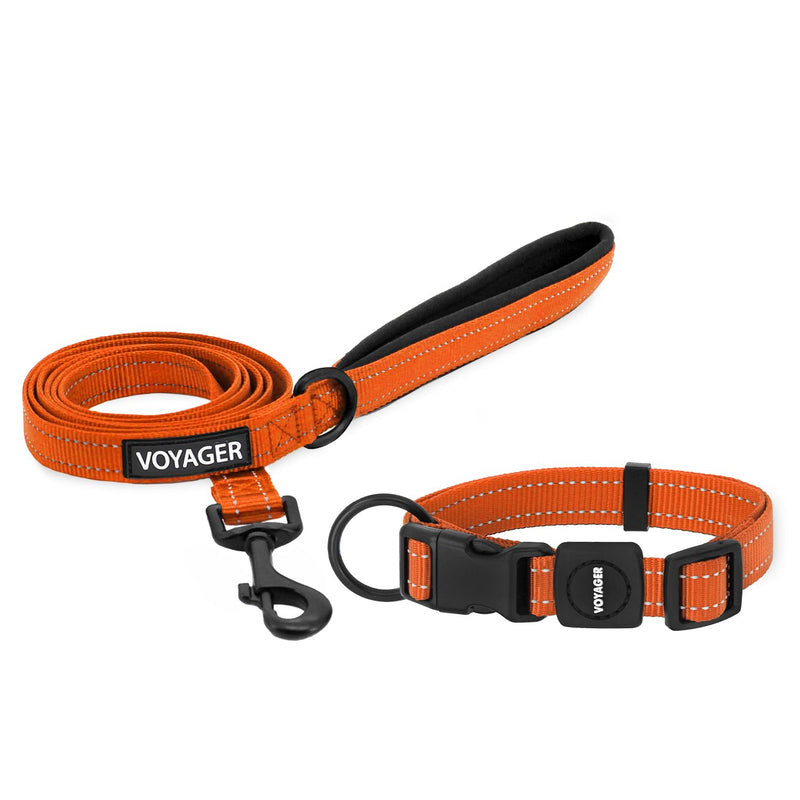 Best Pet Supplies Voyager Reflective Dog Leash or Collar with Neoprene Handle, for Small, Medium, and Large Breed Puppies, Cute and Heavy Duty for Walking, Running and Training - Orange, L