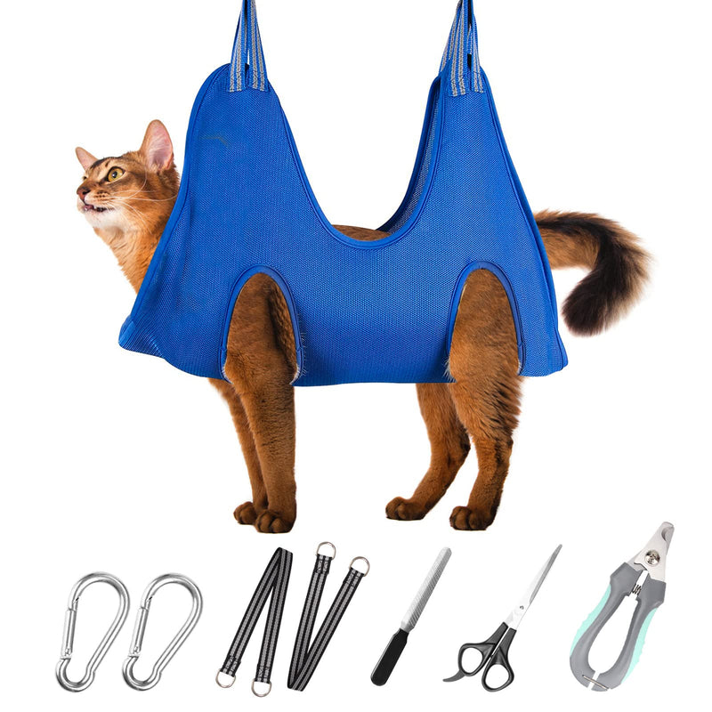 Pet Grooming Hammock Harness for Cats & XS Small Dogs, Dog Sling for Cutting Nails, Dog Hanging Holder Hanger for Nail Trimming with Nail Clippers, Nail File, Scissors XS for Cats & Tiny Dogs 15LB Blue - PawsPlanet Australia