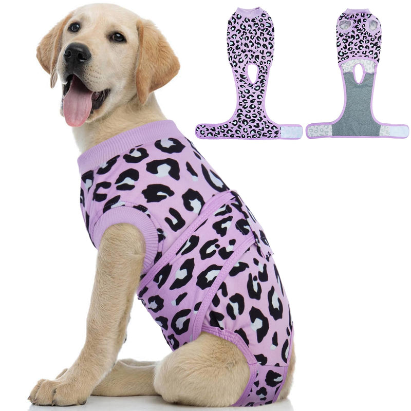 Kuoser Dog Recovery Suit for Dogs After Surgery,Professional Surgical Onesie for Female Male Dogs Spay Neuter,Soft Dog Surgery Suit Bodysuit for Abdominal Wounds Skin Disease,Purple Leopard M Medium (Back: 13.4" - 16.1"; Weight: 14 - 25LB) Purple Leopard - PawsPlanet Australia