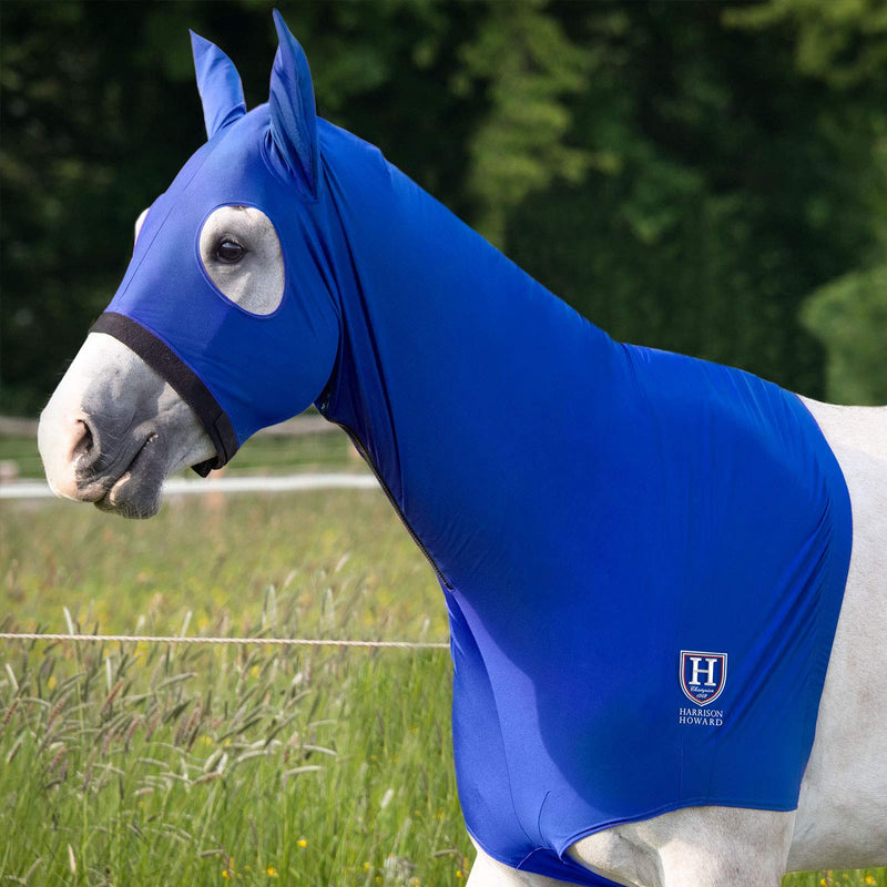 Harrison Howard Stretch Horse Slinky Hood All-Covered Comfortable Horse Sleazy Neck with Zipper- Blue M Cob (Medium) - PawsPlanet Australia