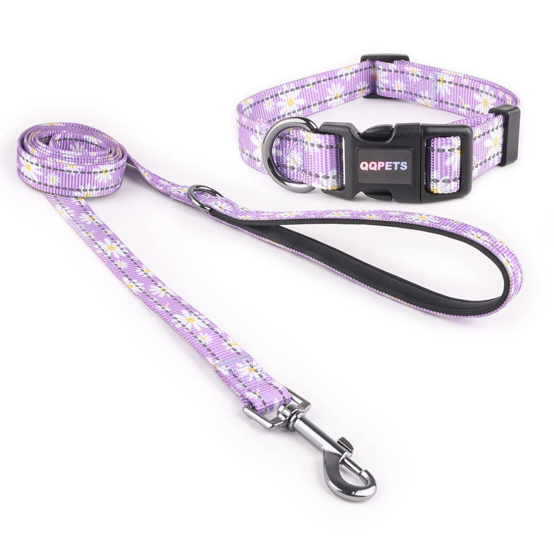 Reflective Dog Collar Leash Combo: Puppy Small Medium Large Adjustable Cute Matching Collar Set for Pet Girl/Boy Comfy Easy Walk Running Outdoor Hiking (XS Small, Purple) XS Small - PawsPlanet Australia