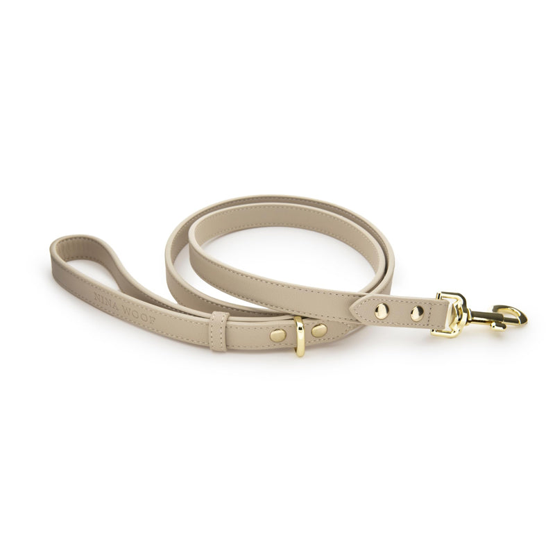 NINA WOOF Leather Dog Leash - Cupertino - Beige Slim Leash with Reinforced Hardware, European Design Soft Dog Collars, Harnesses & Leashes, 4ft - PawsPlanet Australia
